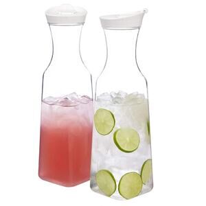 Set of 2 Clear Plastic 50-ounce Square Base Beverage Carafes- White
